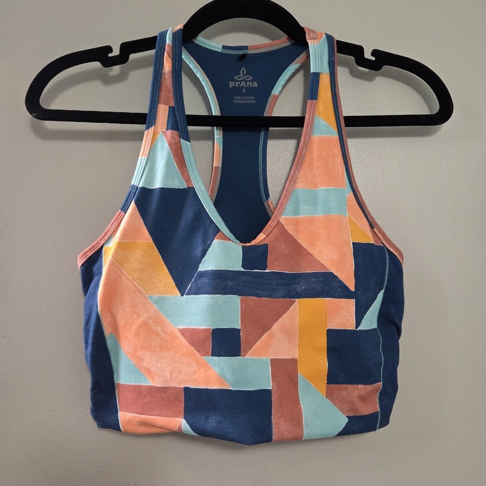 prAna Licidia Sports Bra Women's S Colorful Geometric Racerback Yoga Crop Top